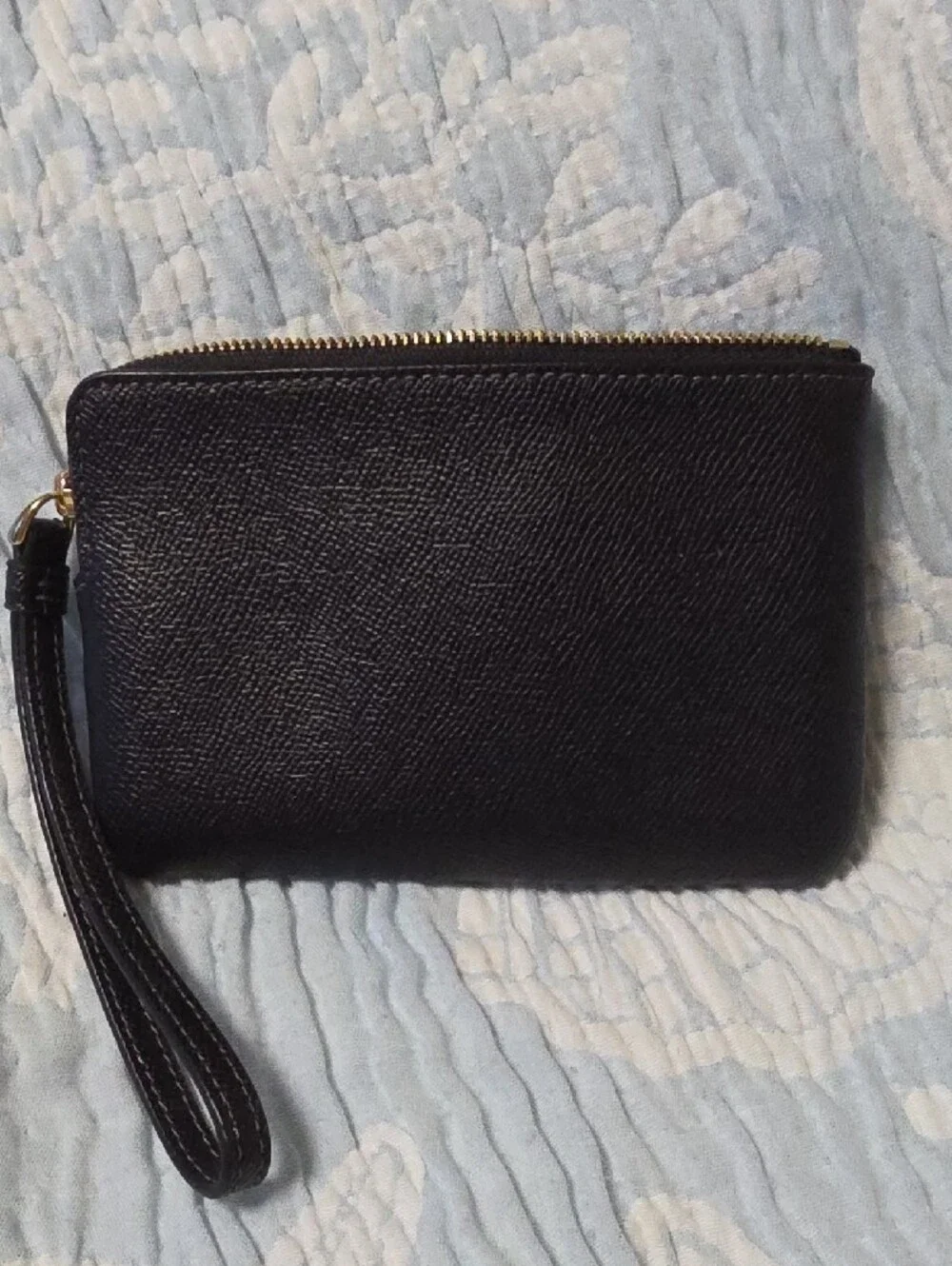 Coach Black Leather Zip Wristlet with Gold Logo